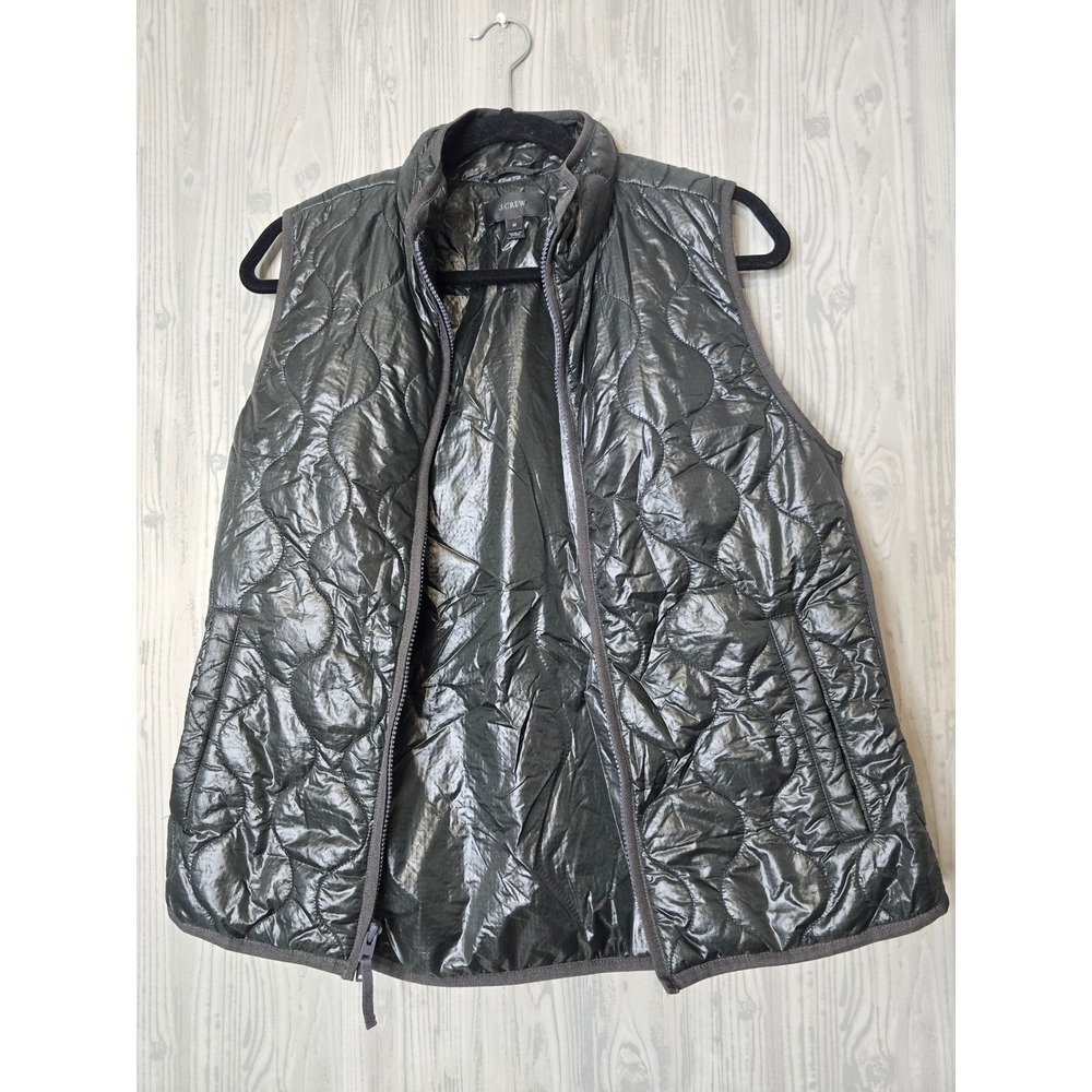 J.Crew Quilted Puffer Vest Women M Charcoal Gray Full Zip Gorpcore Prep